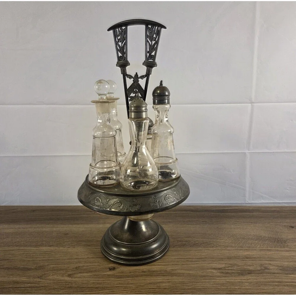 Antique 1880s‎ Meriden Britannia Quadruple Cruet Castor Set Silverplate